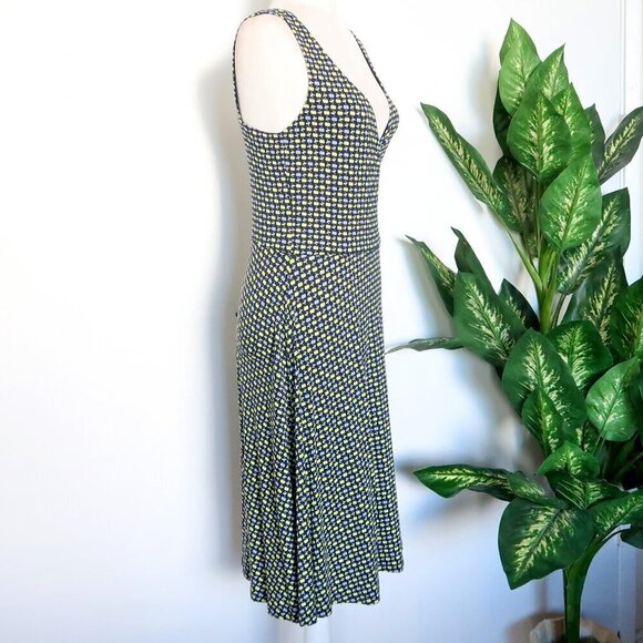 Boden Willa Navy Blue & Green Apple Print Jersey Surplice V-neck Midi Dress 8 - Picture 5 of 12